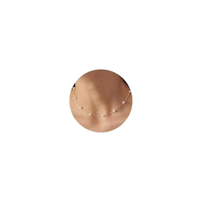Pearl Necklace for Women, Dainty Pearls Choker Necklace for Women 14K Gold Plated Layered Pendant Necklace Handmade Gold Chain Necklace Everyday Jewelry Gift - color: Satellite Pearl-Gold