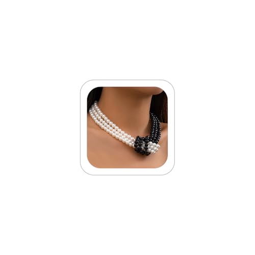 Knot Pearl Choker Necklace For Women 1920s Faux Pearl Bead Statement Necklace Adjustable Twisted Knot Charm Necklaces Jewelry Valentine Christmas Gift - color: Black