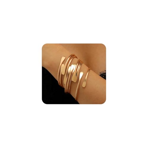 Layered Gold Sliver Plated Geometric Bracelets Set for Women,Open Adjustable Stacking Wrist Cuff Bracelets Punk Party Trendy Jewelry Accessories Gift - color: Gold