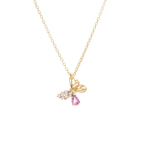 925 Sterling Silver Necklace for Women Trendy, Charming Layered Necklace with Cubic Zirconia Pendant for Her Womens Dainty Diamond Choker Necklaces Holiday Jewelry Gifts for Mom Wife Daughter Lover - color: Butterfly-Gold06
