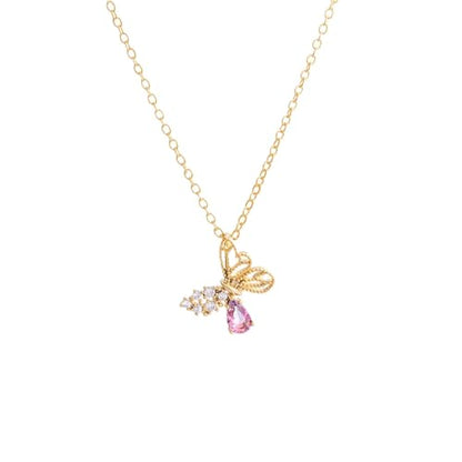 925 Sterling Silver Necklace for Women Trendy, Charming Layered Necklace with Cubic Zirconia Pendant for Her Womens Dainty Diamond Choker Necklaces Holiday Jewelry Gifts for Mom Wife Daughter Lover - color: Butterfly-Gold06