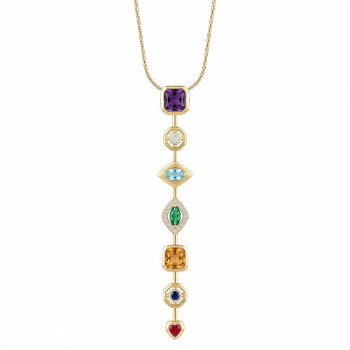 18K Gold Plated Seven Chakra Necklace for Women, Dainty Y Necklace Lariat Drop Pendant, Crystal Healing Yoga Jewelry Gifts - color: Gold 06