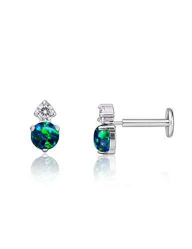 limerencia G23 Hypoallergenic 18g Flat Back Stud Earrings | F136 Implant Grade Titanium Pressfit Threadless Push Pop in Cartilage Helix Labret Lip Monroe Tragus Flat Back Piercing Studs - color: CZ + Green Opal