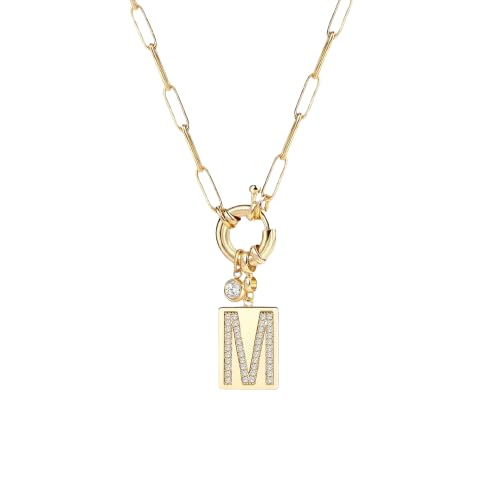 Mint & Lily Gold Initial Necklace for Women – 18K Gold Plated 24” Paperclip Chain with Sparkling Letter Pendant | 18K Gold Plated Personalized Letter Charm w/ Cubic Zirconia, Paperclip Chain, Tarnish-Resistant, Dainty Jewelry Gift for Her - style: M