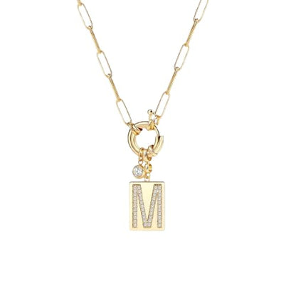 Mint & Lily Gold Initial Necklace for Women – 18K Gold Plated 24” Paperclip Chain with Sparkling Letter Pendant | 18K Gold Plated Personalized Letter Charm w/ Cubic Zirconia, Paperclip Chain, Tarnish-Resistant, Dainty Jewelry Gift for Her - style: M