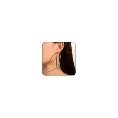 80mm Rhinestone Hoop Earrings for Women Sparkly Earrings Cubic Zirconia Circle Earring Exaggerated Prom Earring Large Rhinestones Round Hoop Earrings Silver Prom Jewelry for Party Wedding Birthday - color: Black