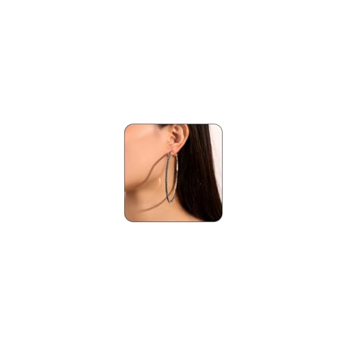 80mm Rhinestone Hoop Earrings for Women Sparkly Earrings Cubic Zirconia Circle Earring Exaggerated Prom Earring Large Rhinestones Round Hoop Earrings Silver Prom Jewelry for Party Wedding Birthday - color: Black