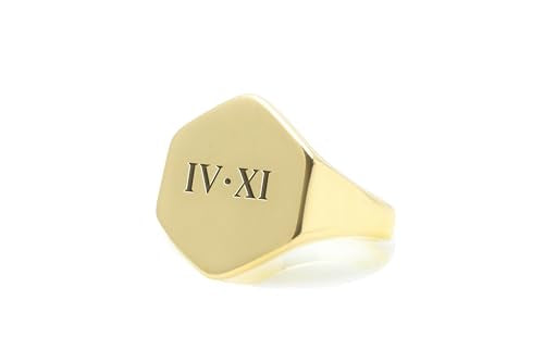 Personalized Roman Numbers Gold Ring - Engraved Initials Design - Custom Gold Signet - Unisex Jewelry