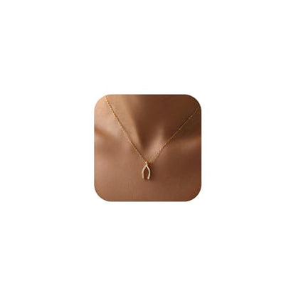 Gold Silver Pendant Necklace for Women, Dainty CZ Jewelry Gift | 14K Gold Silver Plated, Cubic Zirconia Pearl Charm, Trendy Layered Necklace, Adjustable Chain, Waterproof, Hypoallergenic - color: Gold-Wishbone