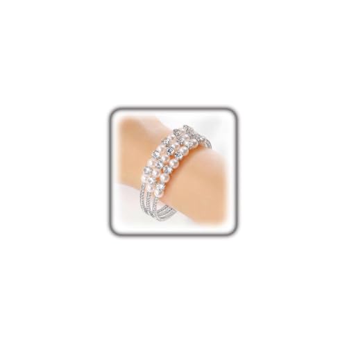 Gold Crystal Faux Pearl Beaded Bracelet for Women,Sparkling Rhinestone Layered Statement Cuff Bracelet Wedding Bridal Jewelry Accessories - color: Silver