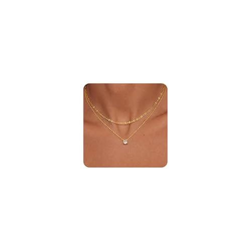 Tewiky Dainty 14k Gold Plated/Silver Cubic Zirconia Necklaces for Women | Simple CZ Jewelry Necklaces Trendy Gifts - color: Gold layered lace CZ