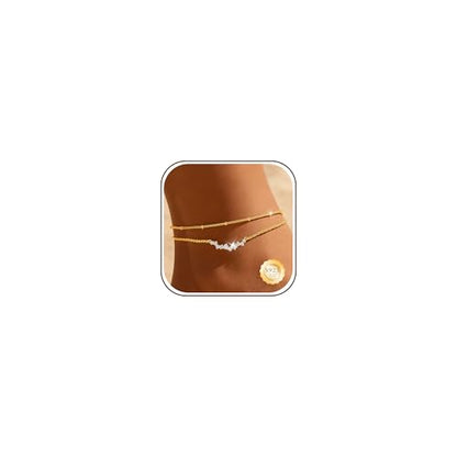 Sterling Silver Ankle for Bracelets Women 14K Gold Waterproof Layered Stackable Chain Sparkling Zircon Adjustable Non Tarnish Anklet Bracelet for Summer Beach Jewelry Gift - color: GoldB