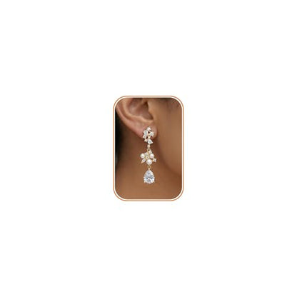 Pearl Earrings - 14K Gold/White Gold/Rose Gold Plated Cubic Zirconia CZ Diaomond Accented Pearl Drop Dangle Earrings for Women Wedding Bridal Prom - color: Gold Teardrop Design