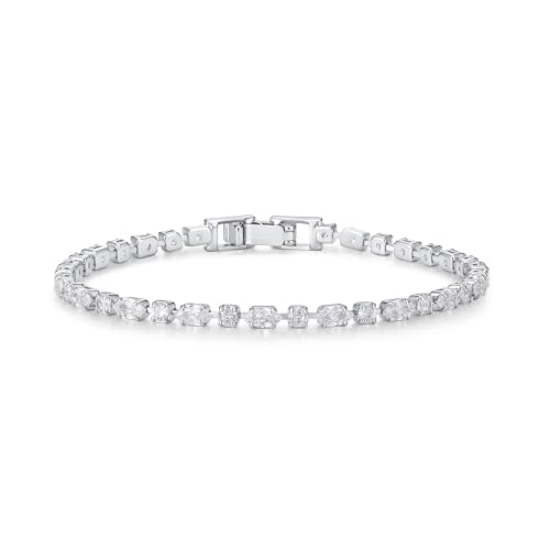 FANZE Gold Plated Cubic Zirconia Tennis Bracelets for Women Dainty Trendy Adjustable Bracelet Jewelry Gift for Ladies Wedding Mother Birthday Anniversary - style: Silver CZ bracelet