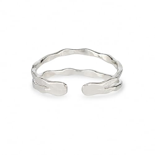 Sterling Silver Toe Ring, Adjustable Open Band, Handmade | Fits Toe, Knuckle or Pinky Ring | One Size Fits Most | Comfortable to Wear | Minimalist Style | Water Resistant - style: Hammered Double-Band