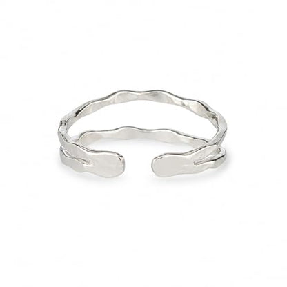 Sterling Silver Toe Ring, Adjustable Open Band, Handmade | Fits Toe, Knuckle or Pinky Ring | One Size Fits Most | Comfortable to Wear | Minimalist Style | Water Resistant - style: Hammered Double-Band