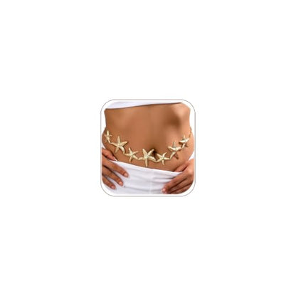 Gold Body Chain for Waist for Women 2Pcs, Jewelry for Beach Accessories | 26.77-52.36In, Adjustable, 14K Gold-plated, Waterproof, Equipped with 2 Extension Chains, Brass, Great for Beach/Dating/Party - style: starfish waist chain