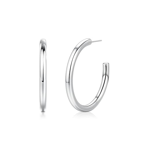 Gold Hoop Earrings for Women Summer Earrings Stainless Steel Hypoallergenic Earrings for Sensitive Ears Non Tarnish Hoops 4mm Hollow Tube Lightweight Earring Gifts for Women - style: 30mm Silver
