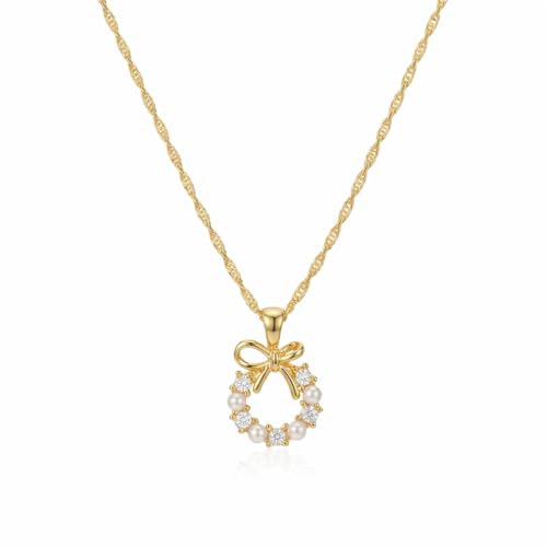 18K Gold Plated Pendant Necklaces - Dainty Minimalist, Waterproof, Non-Tarnish Fashion Jewelry for Women - style: Bowknot Pearl Ribbon