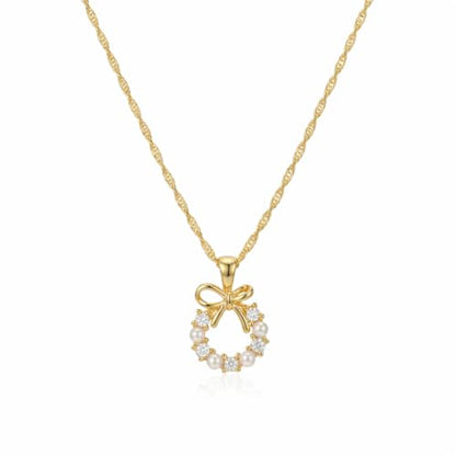 18K Gold Plated Pendant Necklaces - Dainty Minimalist, Waterproof, Non-Tarnish Fashion Jewelry for Women - style: Bowknot Pearl Ribbon