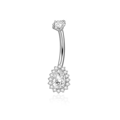 Gold Belly Button Ring, Titanium Dangle Floating Navel Piercing Jewelry - color: Silver-Water-10mm