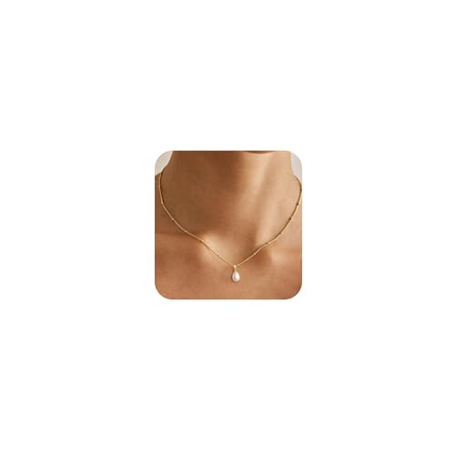 Pearl Necklaces for Women, Dainty Pearl Drop Necklace 14K Gold Plated CZ Pearls Pendant Necklace Small Gold Choker Necklaces for Women Trendy Wedding Jewelry Bridesmaids Gifts - color: Gold Plated-Bead Pearl