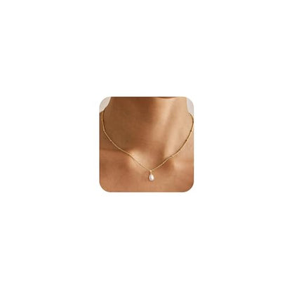 Pearl Necklaces for Women, Dainty Pearl Drop Necklace 14K Gold Plated CZ Pearls Pendant Necklace Small Gold Choker Necklaces for Women Trendy Wedding Jewelry Bridesmaids Gifts - color: Gold Plated-Bead Pearl