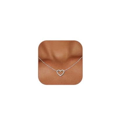 HERIER Cute Heart Necklace Dainty 18k Gold Plated Tiny Heart Pendant Choker Necklaces Small Gold Love Open Heart Chain Necklace for Women Simple Gold Necklace for Women Trendy Jewelry - color: Heart Necklace-Silver