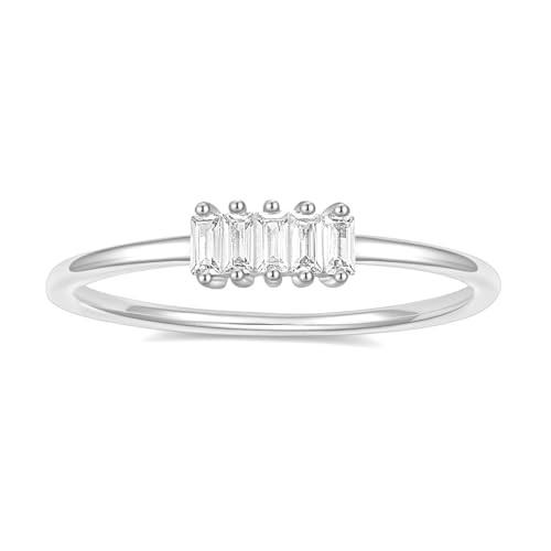 TIGRADE 1.5mm Eternity Ring 14k Gold Plated Stacking Ring Baguette Cubic Zirconia Petite Wedding Band for Women Size 3-12 - color: Silver