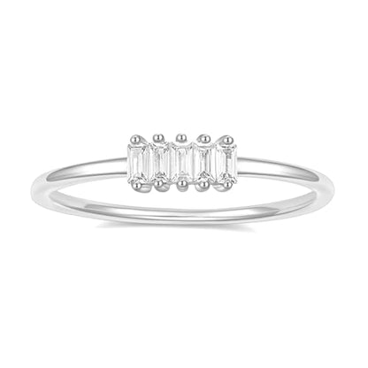 TIGRADE 1.5mm Eternity Ring 14k Gold Plated Stacking Ring Baguette Cubic Zirconia Petite Wedding Band for Women Size 3-12 - color: Silver