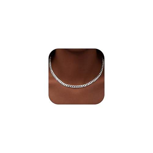WomenGifts Cuban Link Chain Necklace for Women, Waterproof 14k Gold Silver Plated Chain Choker, Non Tarnish Stainless Steel Jewelry, 3.5/5/6/8/11mm,14/16/18 Inch Thin&Chunky&Thick - color: Silver, style: 5MM-14"