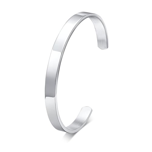 Stainless Steel Mens Cuff Bracelet : Minimal Cool Silver/Black/Gold Plated Open Metal Cuff Bangle Bracelets for Men,Mens Bracelet Jewelry Gift - color: Silver-Single, size: Large( fit 7" to 8.5" wrist)