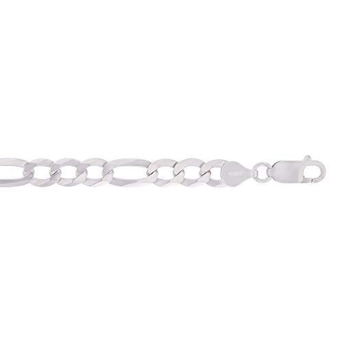 14K Gold or Rhodium Plated Silver Figaro Chain For Men | 1mm-13mm Thick | Solid 925 Figaro Italian Necklaces For Men - style: 6.60MM- White