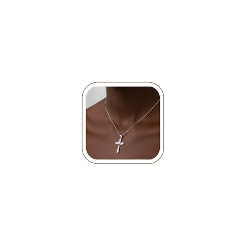 Gold Silver Cross Necklace for Women, 14K Gold Plated Dainty Cubic Zirconia Cross Pendant, Elegant Christian Faith Jewelry, Religious Gifts for Wife Mom