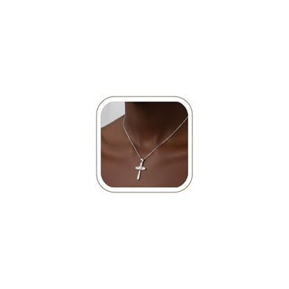 Gold Silver Cross Necklace for Women, 14K Gold Plated Dainty Cubic Zirconia Cross Pendant, Elegant Christian Faith Jewelry, Religious Gifts for Wife Mom