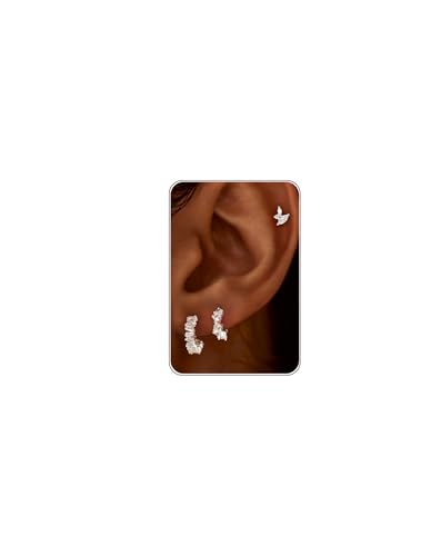 3 Pairs Earring Stacks, Gold Earring Set Jewelry Gift for Women | Small, 14K Gold/White Gold/Black/Rose Gold Plated, Hypoallergenic, Her, Everday, Stackable, Simple, 3 Holes - color: Silver-Geometric