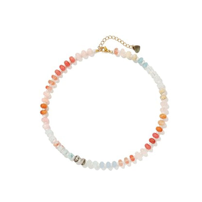 Joya Love Colorful Gemstone Beaded Necklaces For Women Trendy Rainbow Natural Stone Boho Handmade Stainless Steel Waterproof Strand Necklaces Jewelry For Women Gift - color: White pink