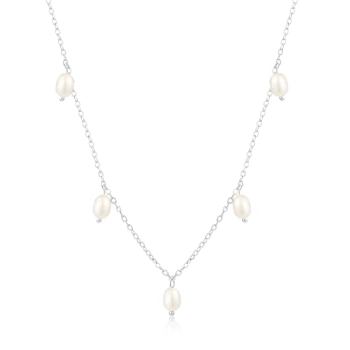 FUNEIA Dainty Pearl Necklace for Women 14K Gold Plated Faux Pearl Choker Necklaces Trendy White Silver Small Pearl Necklace Strand Wedding Prom Bridal Pearls Jewelry 14/16/18/20 Inches - color: I-Pearl Charm Necklace-Silver