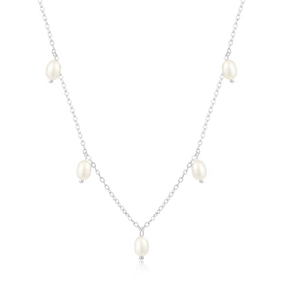 FUNEIA Dainty Pearl Necklace for Women 14K Gold Plated Faux Pearl Choker Necklaces Trendy White Silver Small Pearl Necklace Strand Wedding Prom Bridal Pearls Jewelry 14/16/18/20 Inches - color: I-Pearl Charm Necklace-Silver