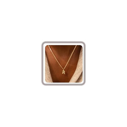 Gold Initial Necklace for Women, Dainty 14K Gold A-Z Letter Necklace Cute Pendant Personalized Name Necklace Trendy Fashion Jewelry Birithday Gift for Her - color: R