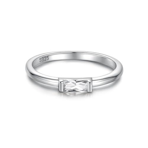 Sariel Birthstone Rings Jewelry 925 Sterling Silver Colorful Stackable Promise Ring for Women Wife Girlfriend Mom - color: April