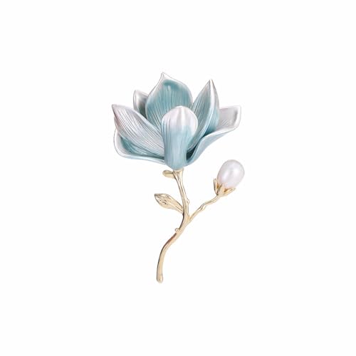 Flower Pearl Brooch Pins for Women Rhinestone Floral Lapel Pin Vintage Jade Orchid Magnolia Brooches Festival Holiday Wedding Party Prom Dress Jewelry Accessories - color: ABlue