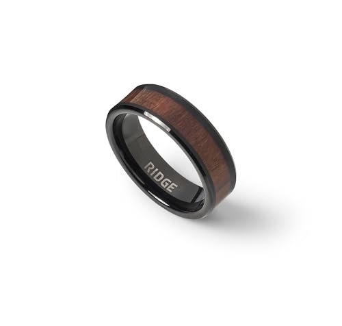 The Ridge Tungsten Rings For Men - Mens Wedding Band - Strong, Durable, and Scratch-Resistant Beveled Ring With Silicone Band - color: Mopane Wood