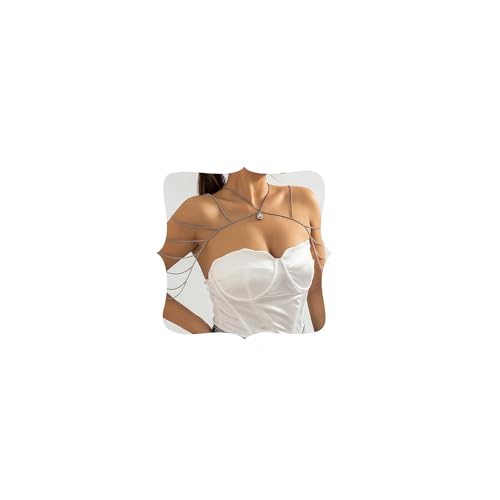Missgrace Bride Women Rhinestones Shiny Statement Body Chain Shawl Silver Dainty Body Layered Shoulder Chain Wedding Party Nightclub Body Accessories for Women Bride