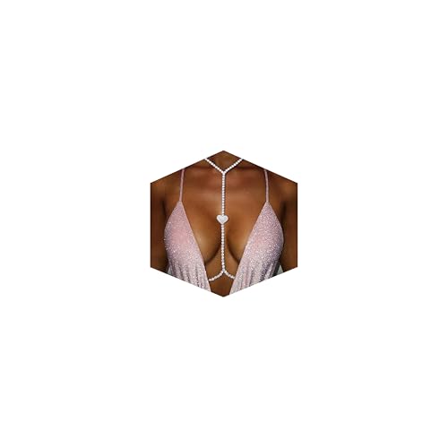 Body Chain Jewelry for Women, Layered Waist Chain for Bikinis | Sexy Body Jewelry, Adjustable Fit, Chest Belly Chain, Gold & Silver Options, Beach Vacation, Festivals Raves & Concerts - style: Heart1