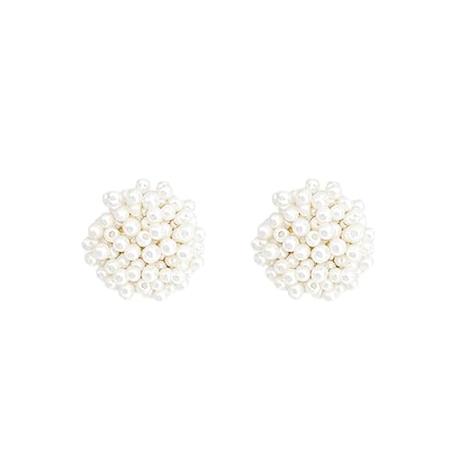Pearl Bead Cluster Stud Earrings for Women Minimalist White Round Faux Pearls Earrings Bridal Party Jewelry