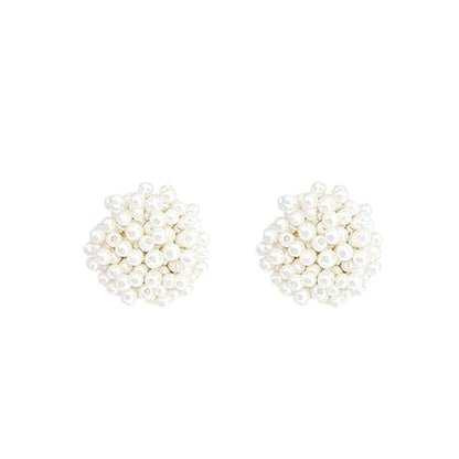 Pearl Bead Cluster Stud Earrings for Women Minimalist White Round Faux Pearls Earrings Bridal Party Jewelry