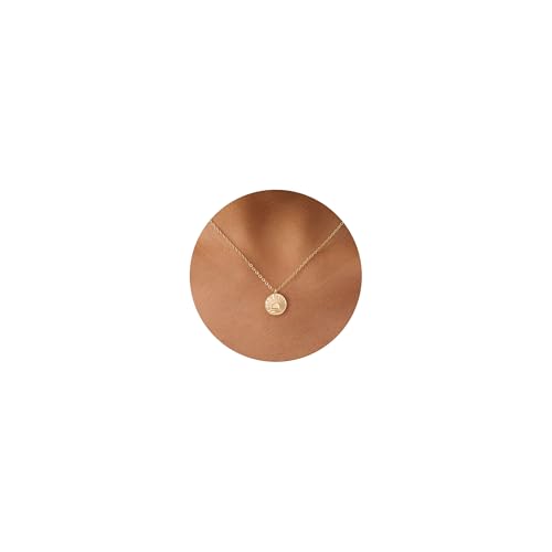 Dainty Gold Necklace: 14k Gold Plated Dianty Boots Bow Sun Moon Horse Evil Eye Conch Seahorse Necklace for Women 16.5"+2" - color: Sun Rise Coin
