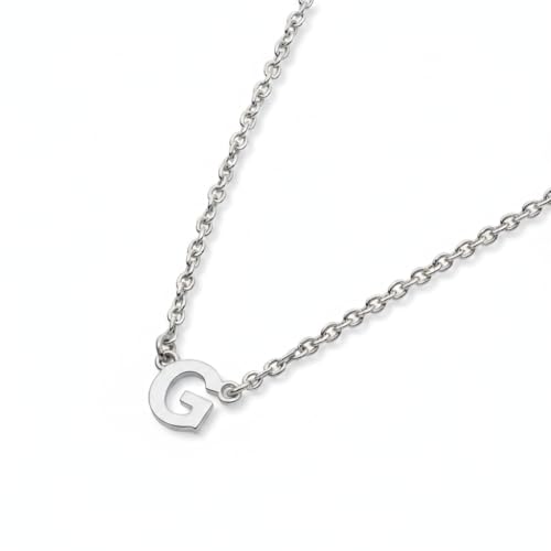 OAK & LUNA Inez Initial Necklace - Gold Plated & Sterling Silver — A-Z Letter Pendant on 15″ + 2″ Adjustable Cable Chain - color: 925 Sterling Silver, style: Letter G