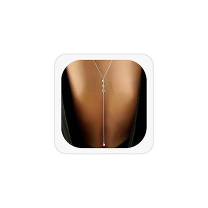 Dainty Crystal Back Chain for Women Sparkly Rhinestone Long Back Necklace for Backless Dress Summer Party Body Jewelry - color: Silver B